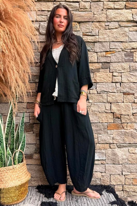 Lina Linen Blend Box Jacket Black